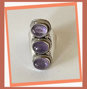 ¡Anillo de plata esterlina amatista natural hecho a mano de la India! - Imagen 1 de 7