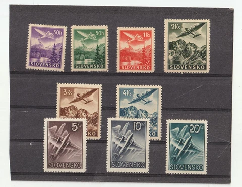 Slovakia Slovensko WW2 1939-1940 Two  First Airmails Sets Scott # C1-C9 VF MLH Cover