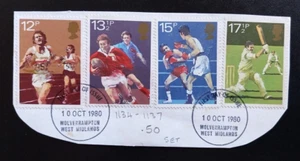 1980 Sports Anniversaries Great Britain Stamps on Piece Wolverhampton Postmark - Picture 1 of 1