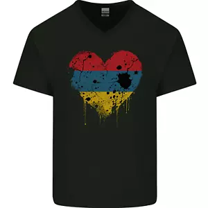 Love Armenia Flag Armenian Day Football Mens V-Neck Cotton T-Shirt - Picture 1 of 3