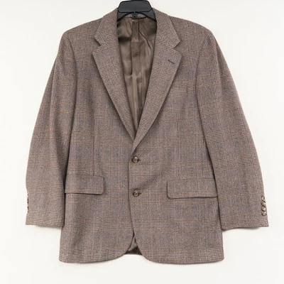 Abrigo deportivo Henry Grethel Blazer 42R marrón Glen mezcla de lana a cuadros 2 botones EE. UU. Foto 1 de 4