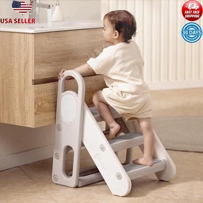 Adjustable Foldable Kids Step Stool Non-Slip Bathroom Toilet Training Helper New - Image 1 of 4