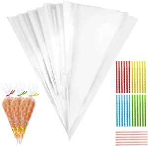 100 Stück Süßigkeiten Tüten, 25X13Cm Candy Bar Tüten Spitztüten Transparent Cell - Bild 1 von 12