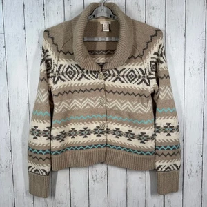 Maglione cardigan maglia grossa Sundance beige panna azteca Fair Isle taglia large - Foto 1 di 12