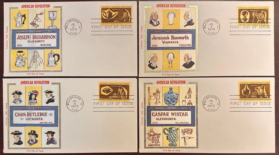 US #1456-9 FDC Colorano Silk Cachets 1972; American revolution, Craftsmen  *d - Image 1 of 1
