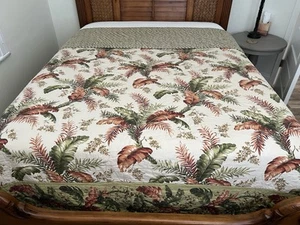 Rare Vintage Charter Club Luxury Tropical Palm Leaves Quilt Queen Comforter - Bild 1 von 10