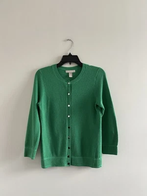 Banana Republic 开衫毛衣 Kelly 绿色丝绸混纺针织女式 M 学院风 — 第 1/4 张图片