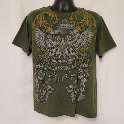 Y2K Hybrid Army Green Graphic T Shirt Cyber Grunge Biker Rebel Goth Adult M - Image 1 of 4