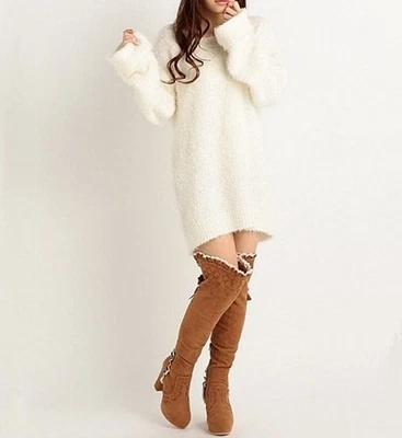 JOA Talla S Suéter de Pestañas Mini Vestido Cóctel Lazo Espalda Detalle Manga Larga Foto 1 de 4