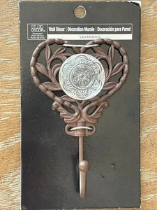 4.5" Heart Shaped Brown Metal Wall Hook Flower Clear Knob Hat Towel Hanger NEW - Picture 1 of 11