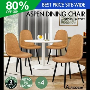 ALFORDSON 4x Dining Chairs Kitchen Lounge Cafe Seat Retro PU Faux Leather Brown - Picture 1 of 11
