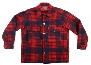 VTG 80s PENDLETON USA Men's L Red Plaid Mackinaw Cruiser Hunting Jacket Shirt - Picture 1 of 14