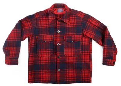 VTG 80s PENDLETON USA Men's L Red Plaid Mackinaw Cruiser Hunting Jacket Shirt - Image 1 of 4