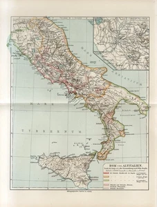 Mapa antiguo de Roma y ANTIGUA ITALIA SICILIA CIUDAD DE ROMA y suburbios de 1890 - Imagen 1 de 1