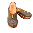 Jim Barnier Wooden Heel Clog Black Oil Women's Size 10 Platform Sandals Leather