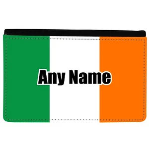 PERSONALISED IRELAND FLAG PRINT FAUX LEATHER UK PASSPORT COVER/HOLDER HOLIDAY - Picture 1 of 4
