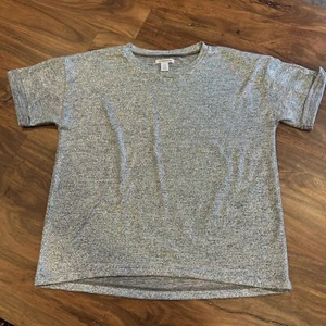 Girls Nordstrom T Shirt Short Sleeve Dressy Size 10/12 Sparkly Silver - Picture 1 of 5