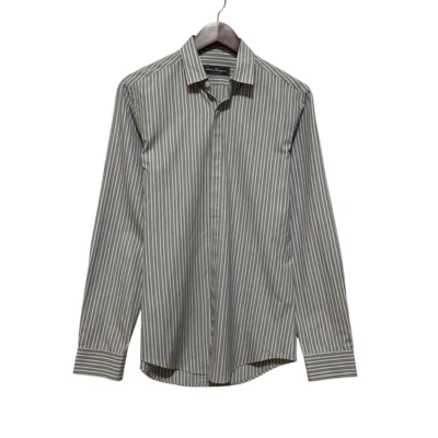 Camisa de vestir Salvatore Ferragamo a rayas manga larga con botones - Hombre, Gris, S 36" Foto 1 de 4