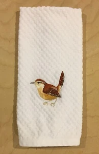 Carolina Wren Bird Embroidered White Kitchen Waffle Weave Terry Dishtowel Towel - Picture 1 of 6