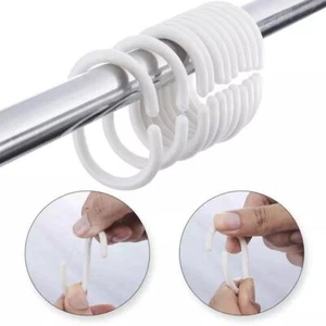 12 x Duschvorhang Kunststoff Haken Set Ringe C Form weiß schwarz Bad klar DE🔥 - Bild 1 von 15