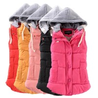 Plus Size Winter Women Vest Hooded Jacket Warm Gilet Ladies Sleeveless Waistcoat