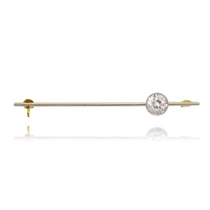 Vintage 18K Yellow Gold and Platinum Bezel Diamond Brooch - Picture 1 of 3