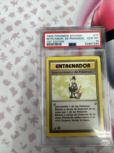 PSA 10 Gem Mint 1st Edition Pokemon Trader 1999 Pokemon Base Set SPANISH #77 - Picture 1 of 3