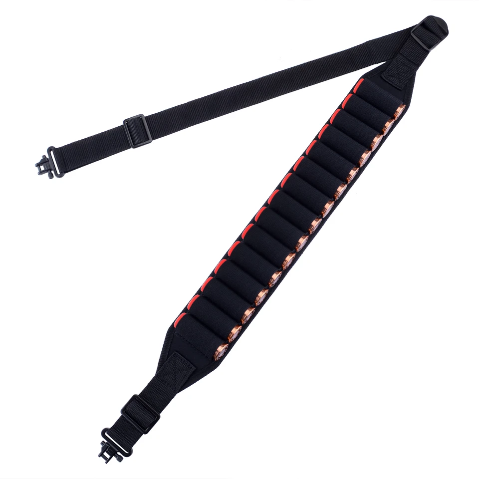 Black Shotgun Sling with 15 Shell Holder, 2 Point Non-Slip Adjustable Sling - Image 1 of 4