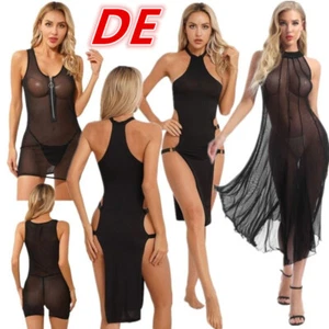 DE Damen Transparent Kleid Ärmellos Meshkleid Lang Sommer Kleid Nachhemd Dessous - Picture 1 of 44