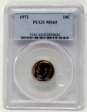 1972 Roosevelt Dime - Graded PCGS MS65 Cover