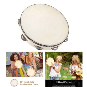 10" Single Row Jingles Tambourine Handbell Hand Drum Percussion Instrument A1U7 - Picture 1 of 12