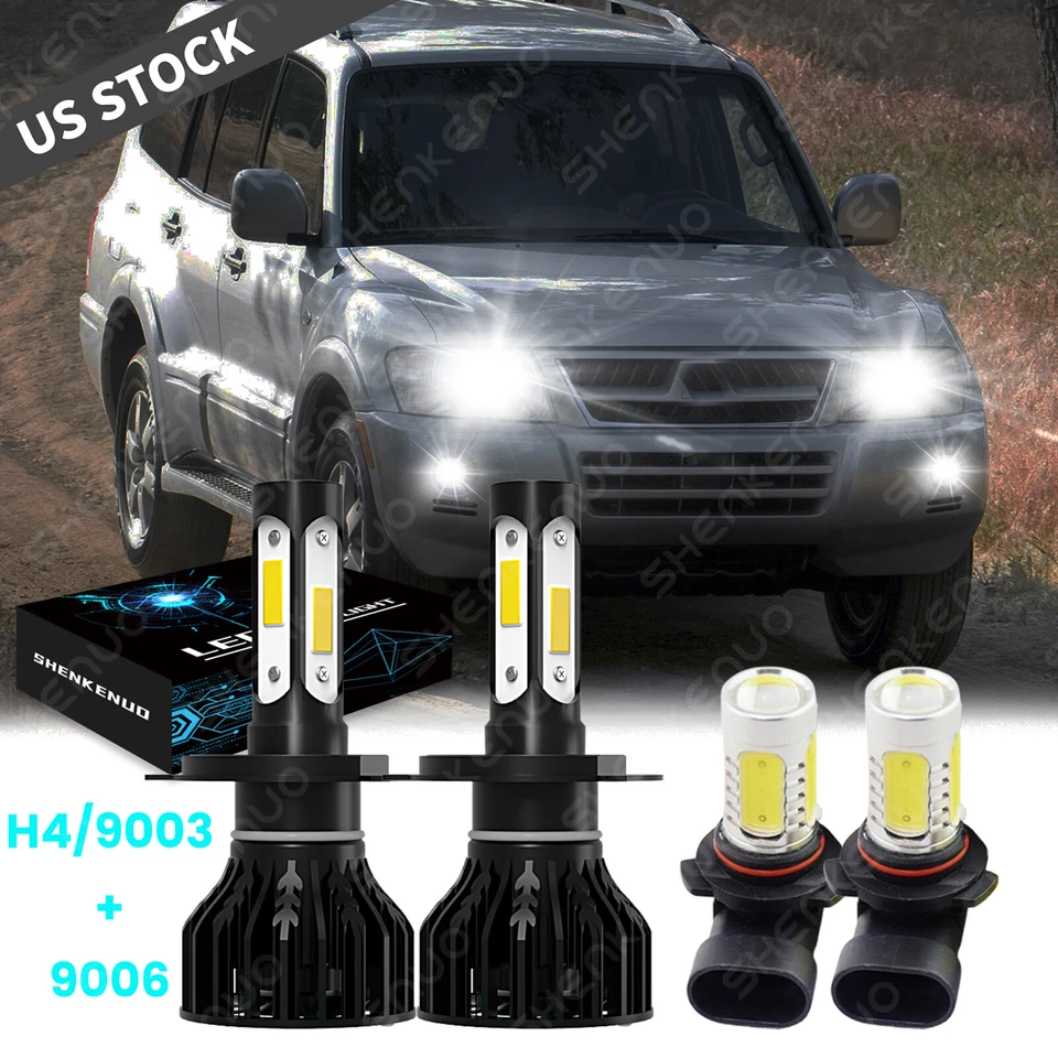 Para Mitsubishi Montero 2001-2006 - 4X lâmpadas de faróis de LED feixe Hi/Lo + luz de neblina - Imagem 1 de 4