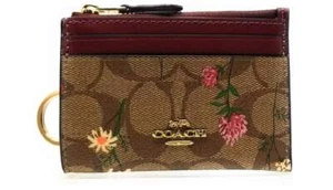 COACH Women's Mini Skinny ID Case (Signature Canvas - Wildflower Print - Khaki) - Picture 1 of 5