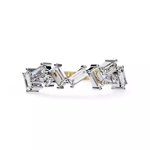 0,80ct Baguette Moissanit Nieten Ring für Damen 925 Silber Verlobung Geschenk - Bild 1 von 4