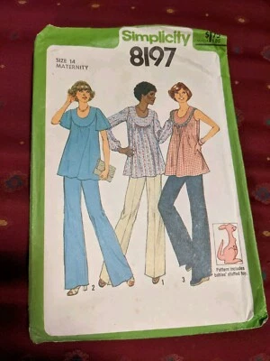Vintage Simplicity 8197 14 Maternity Top Pants Toy 1977 Yoke Flutter Tunic A - Image 1 of 4