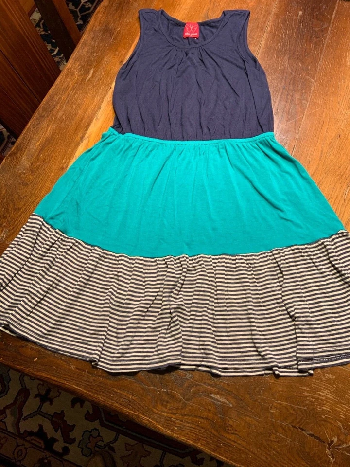 VESTIDO LISTRADO AZUL BRANCO AQUA ELLA MOSS MENINAS/TWEEN TAMANHO 12 MALHA RAYON - Imagem 1 de 4