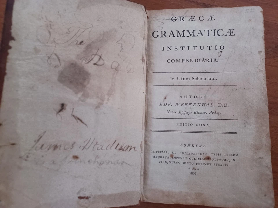 Graecae Grammaticae Institutio Compendiaria, In Usum Scholarum (1803) Wettenhal - Image 1 of 4