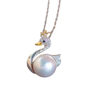 AAAA Swan Exquisite 9-10mm natural south sea white bread pearl Pendant S925 - Picture 1 of 5