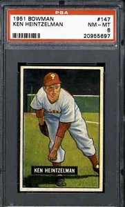 1951 Bowman #147 Ken Heintzelman - PSA 8