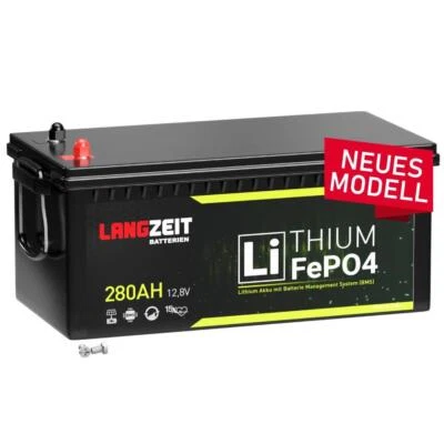 LANGZEIT BATTERIEN LiFePO4 280Ah 12V LANGZEIT Lithium Batterie Solarbatterie Wohnmobil Boot 200Ah