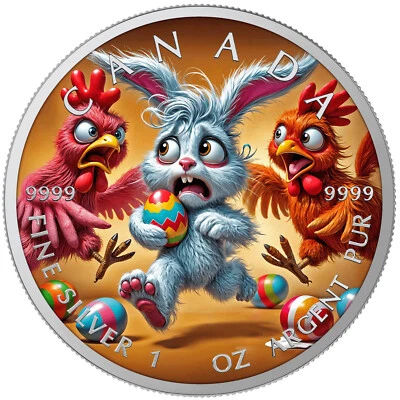 Silbermünze 1 oz Maple Leaf Frohe Ostern (2) Dienstag 2025 Farbe Geschenk - Bild 1 von 4