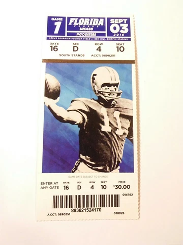 2016 Florida Gators Massachusetts UMass Football Ticket Stub Cover