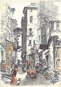 Eugene Veder, French artist Antique color etching “Hotel de Venise, Paris” sign. - Picture 1 of 5