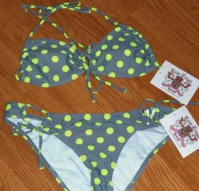 *TRUE CRUSH STRING BIKINI SIZE S - M - JUNIOR GRAY POLKA DOTS NWT - Image 1 of 2