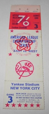 1976 New York Yankees vs Kansas City Royals ALCS Baseball Ticket Stub Game 3 - Image 1 of 2
