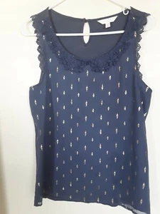 Lauren Conrad Blue Gold Prints tank top Size M - Picture 1 of 4