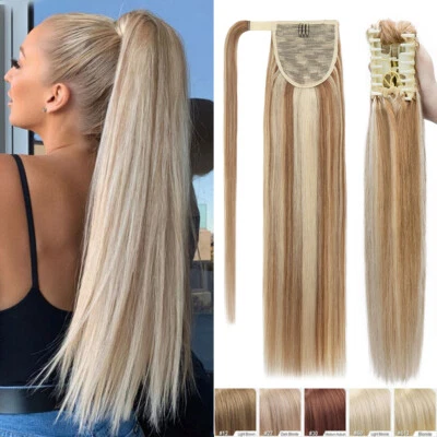THICK 100% Real Human Hair Claw Ponytail Clip In Remy Pony Tail Extensions Long - Image 1 of 4