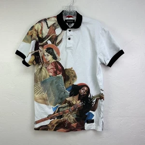 Akoo Shirt Herren Medium weiß Allover Grafik Polo Angel Warrior Art Streetwear - Bild 1 von 11