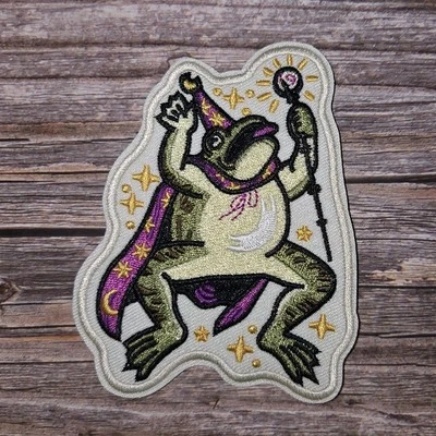 Wizard Magician Magick Frog Goth Occult Retro Witchy Illustration Iron on Patch - Image 1 of 2