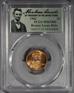1982 Lincoln Memorial Cent Penny PCGS MS67 RD Bronze Large Date - Picture 1 of 2
